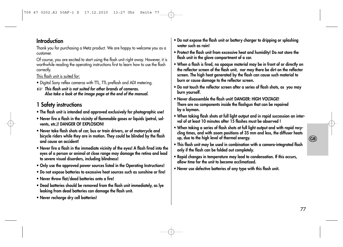 Metz MECABLITZ 50 AF-1 digital Sony User Manual | Page 77 / 158