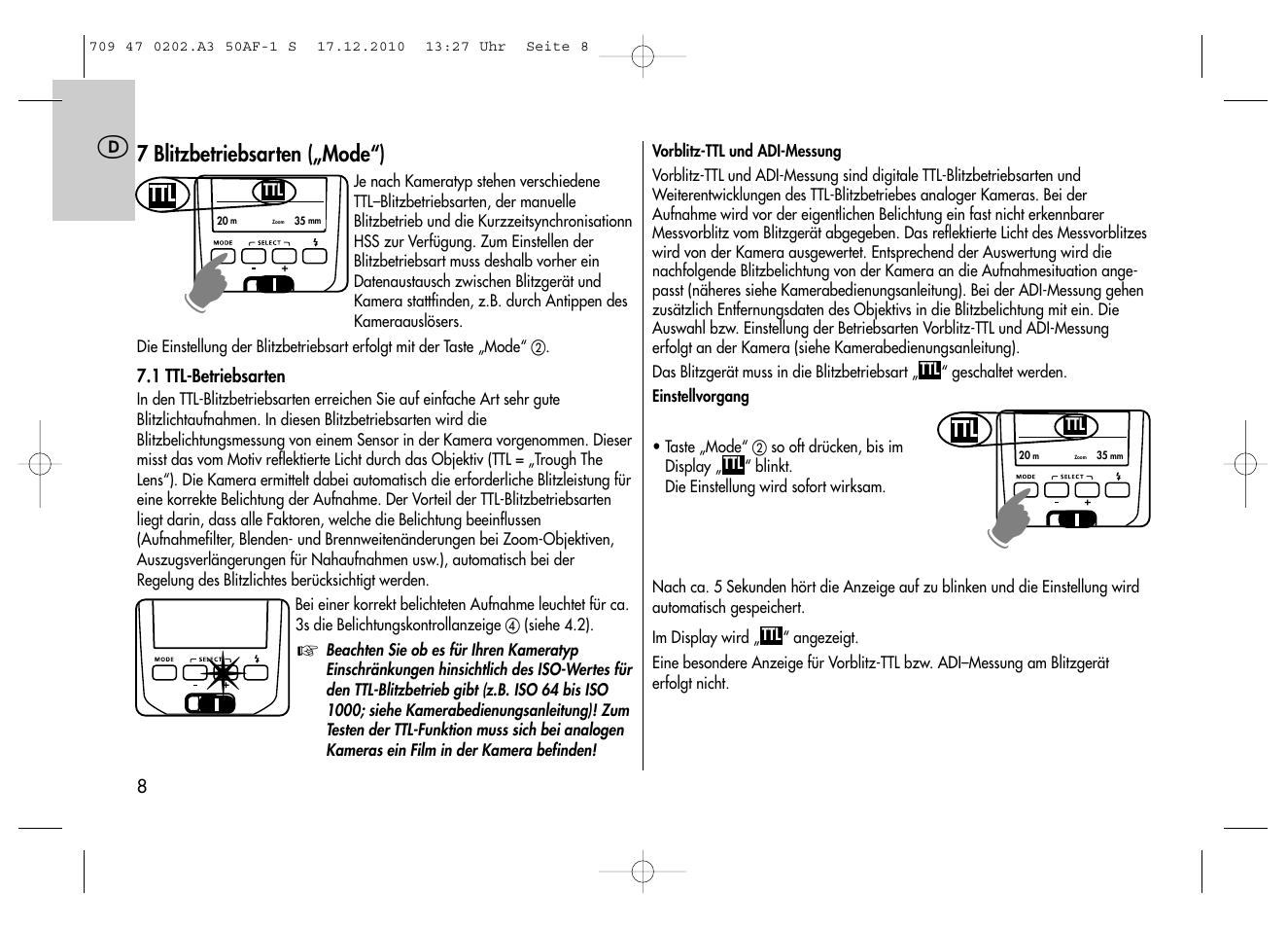 Metz MECABLITZ 50 AF-1 digital Sony User Manual | Page 8 / 158