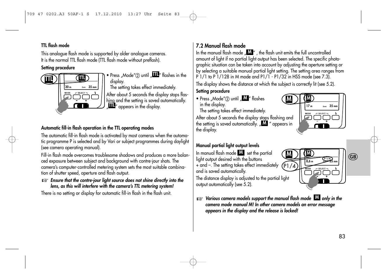 Metz MECABLITZ 50 AF-1 digital Sony User Manual | Page 83 / 158