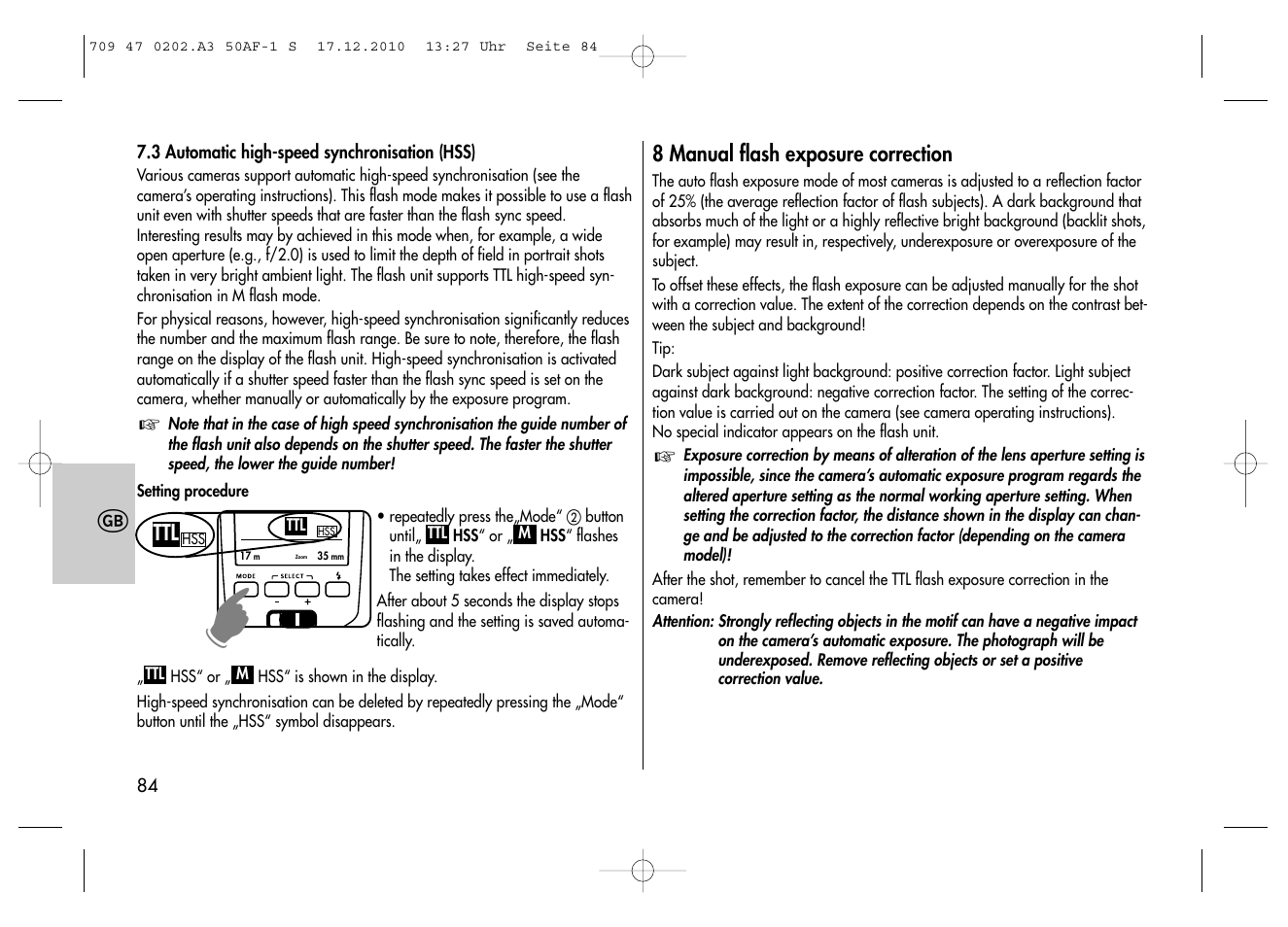 Metz MECABLITZ 50 AF-1 digital Sony User Manual | Page 84 / 158