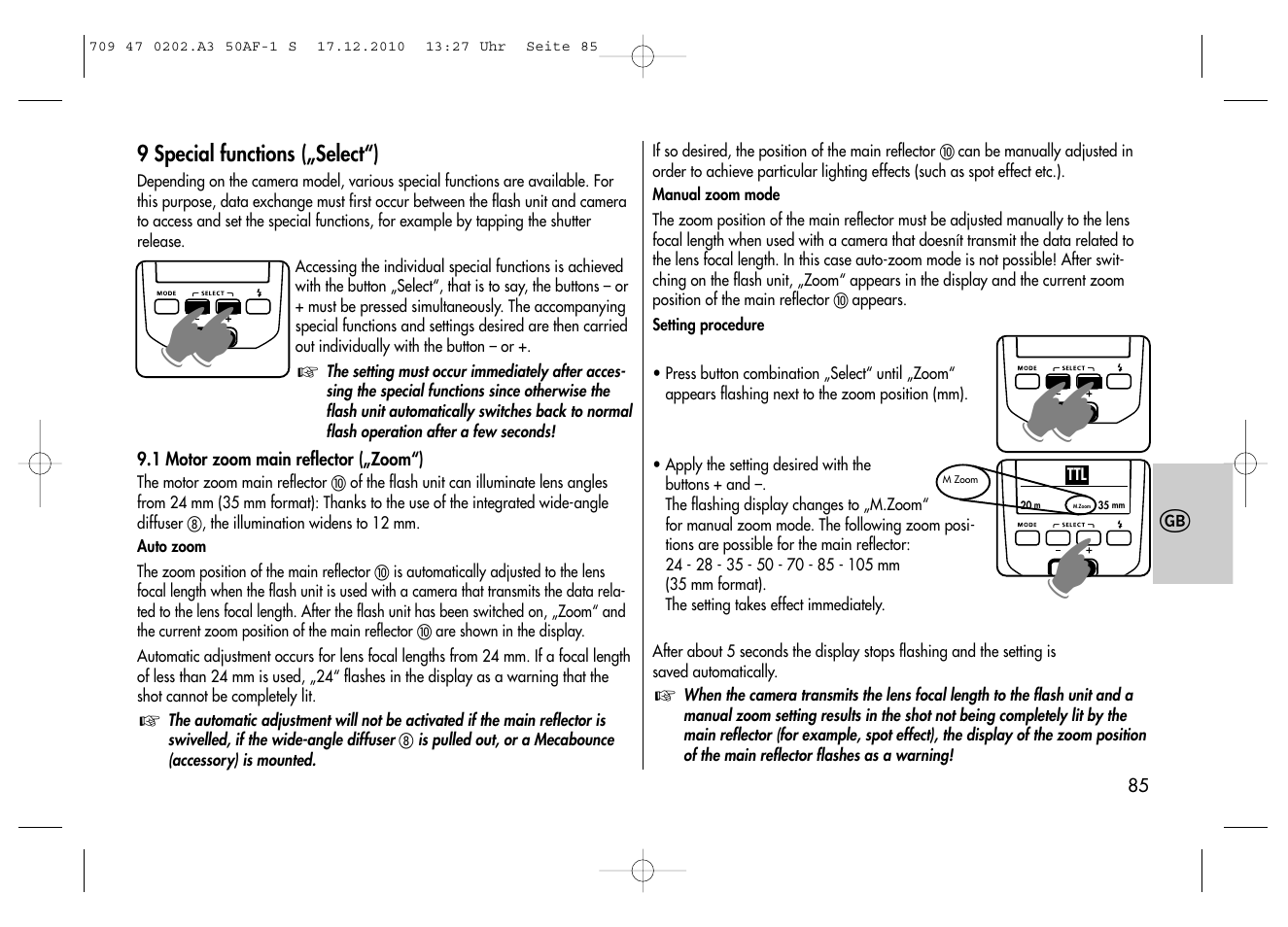 Metz MECABLITZ 50 AF-1 digital Sony User Manual | Page 85 / 158