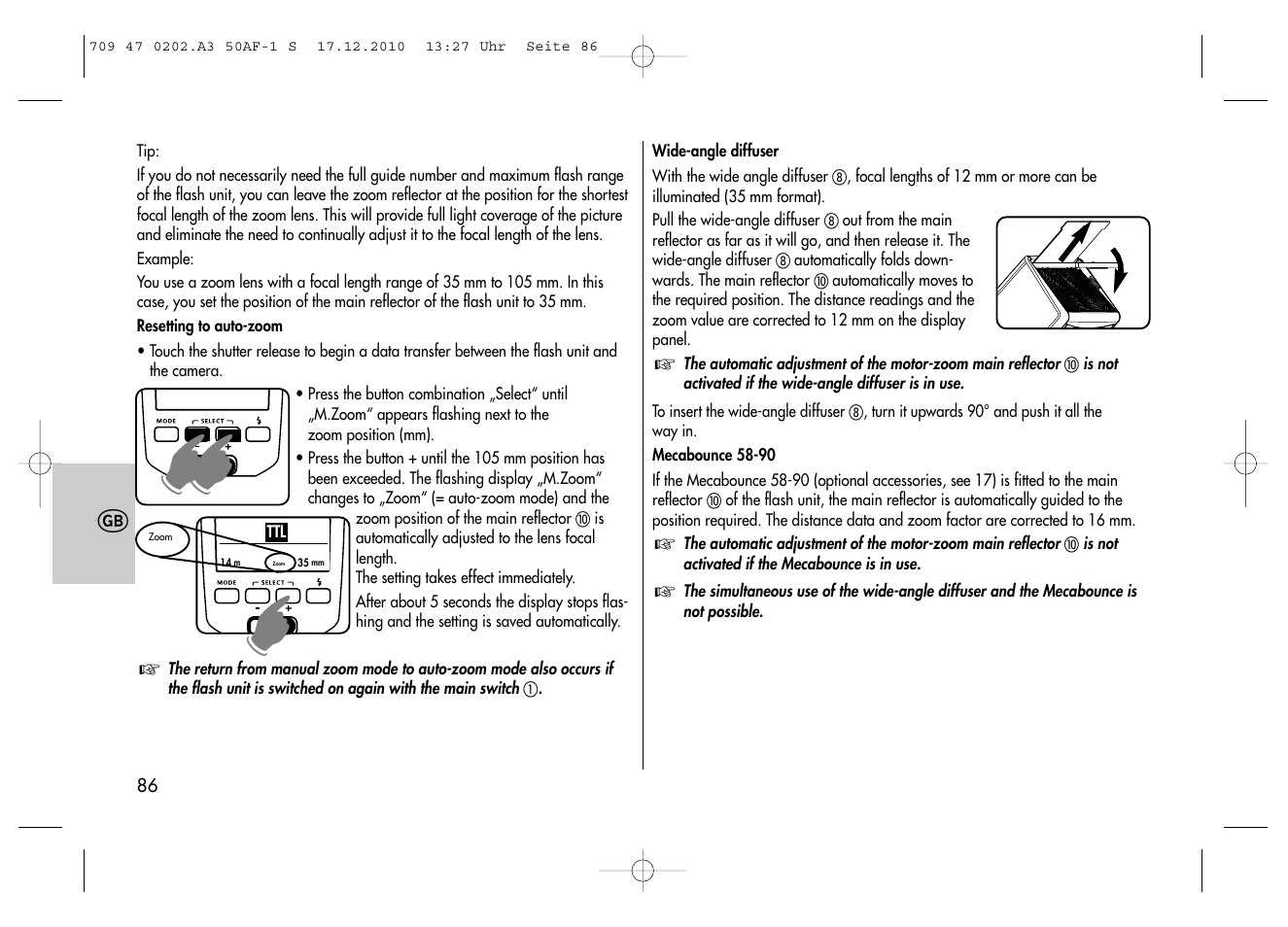 Metz MECABLITZ 50 AF-1 digital Sony User Manual | Page 86 / 158