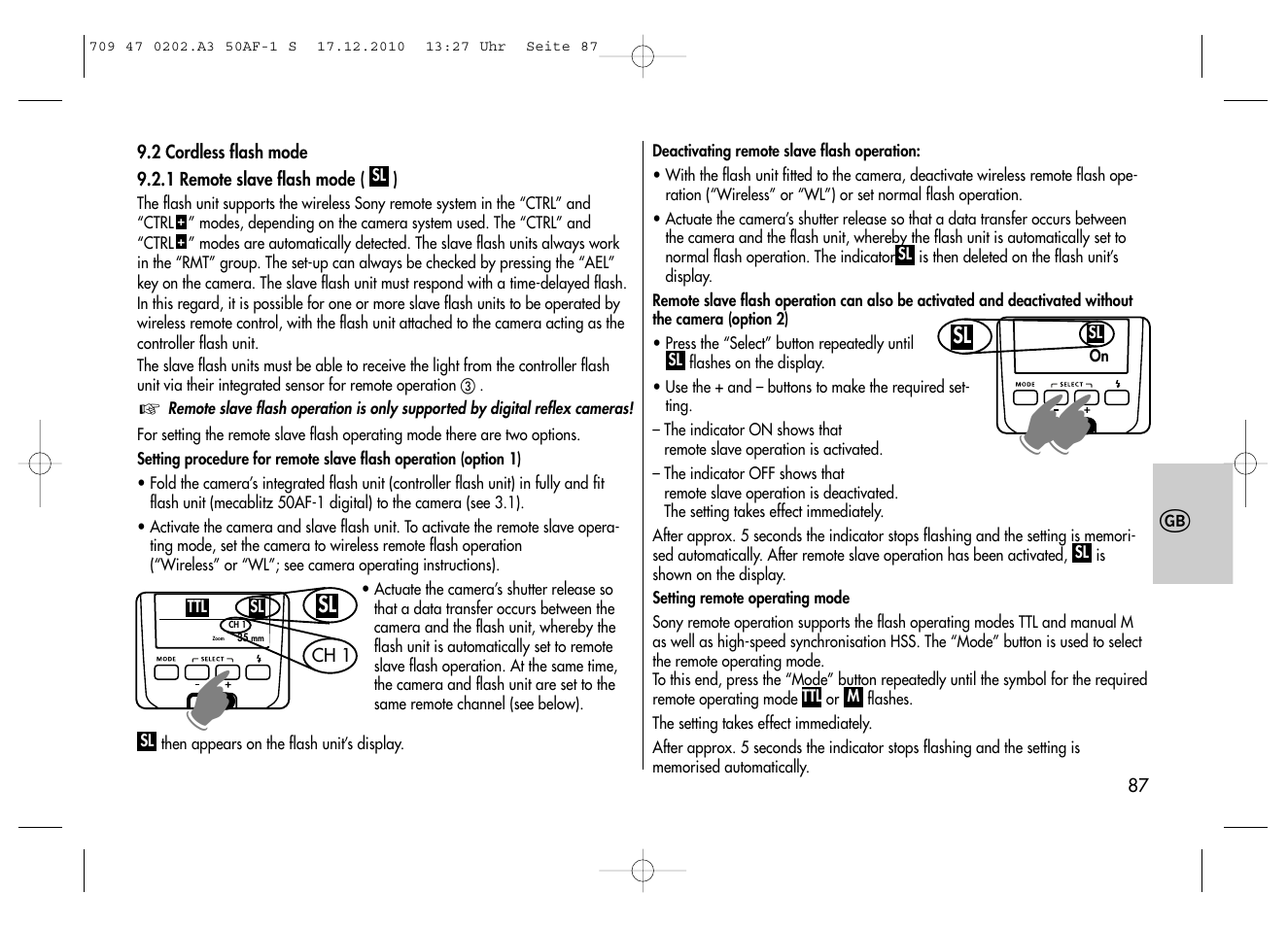 Metz MECABLITZ 50 AF-1 digital Sony User Manual | Page 87 / 158