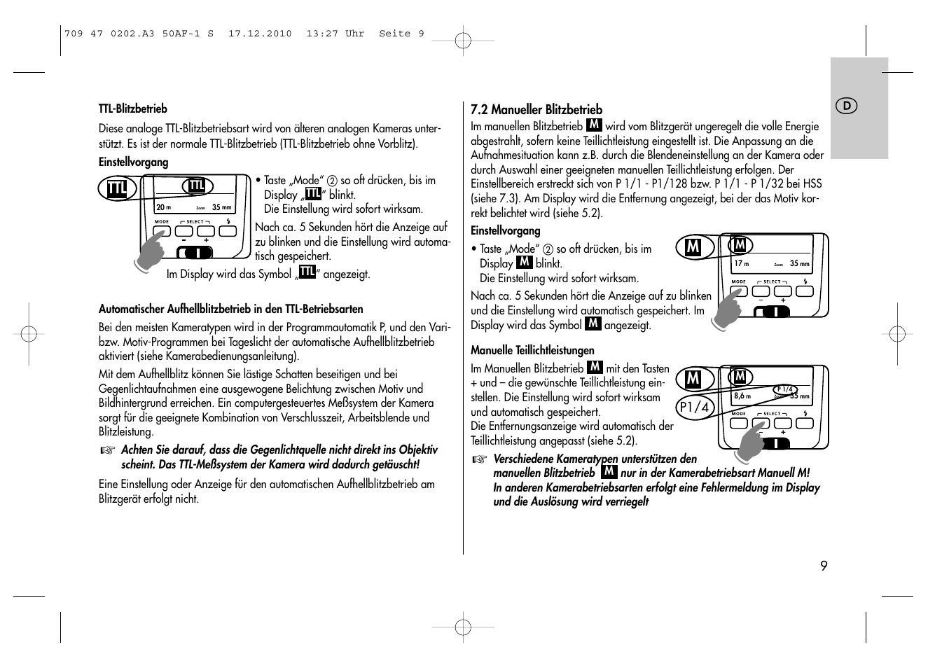 Metz MECABLITZ 50 AF-1 digital Sony User Manual | Page 9 / 158