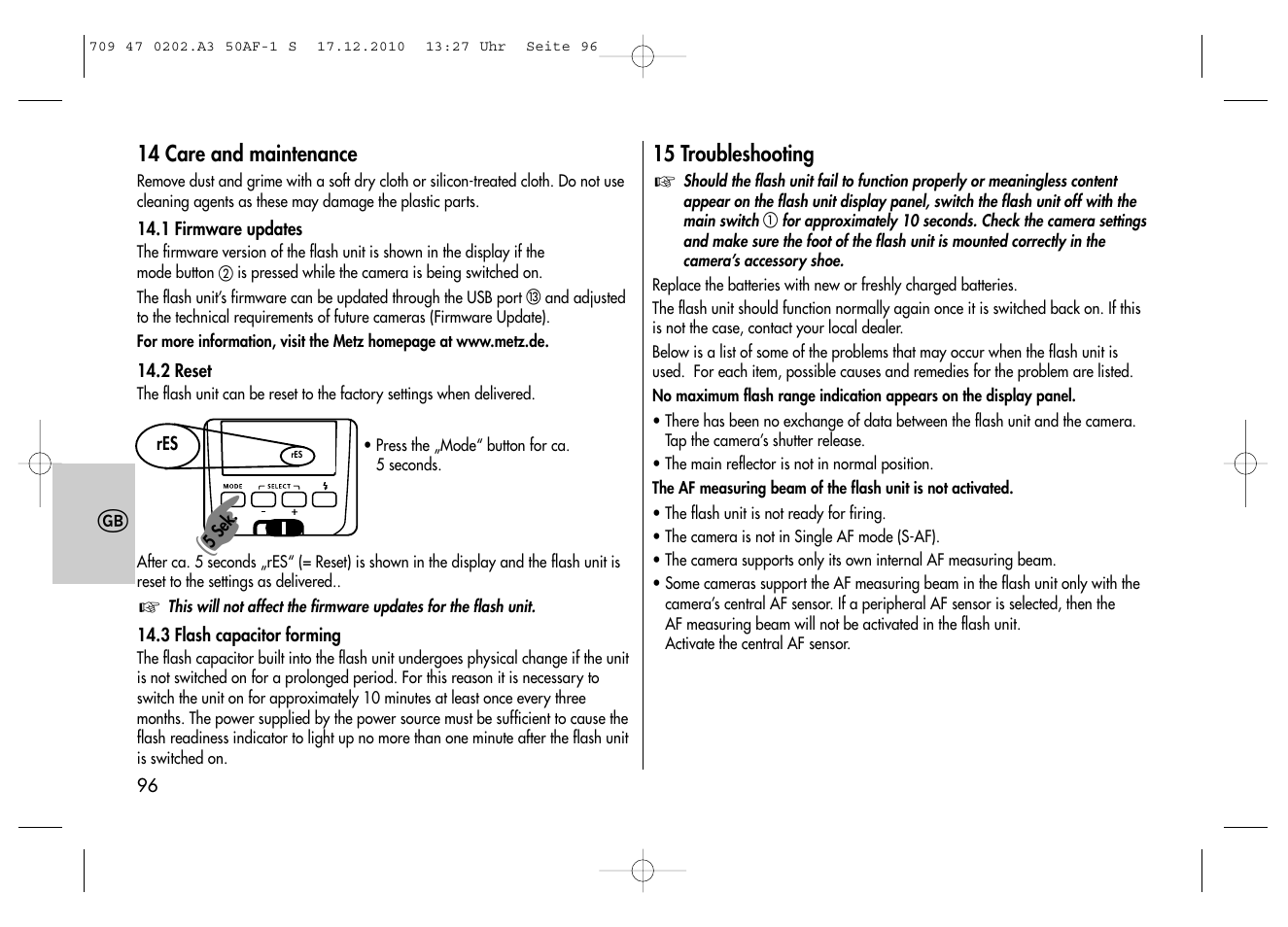 Metz MECABLITZ 50 AF-1 digital Sony User Manual | Page 96 / 158