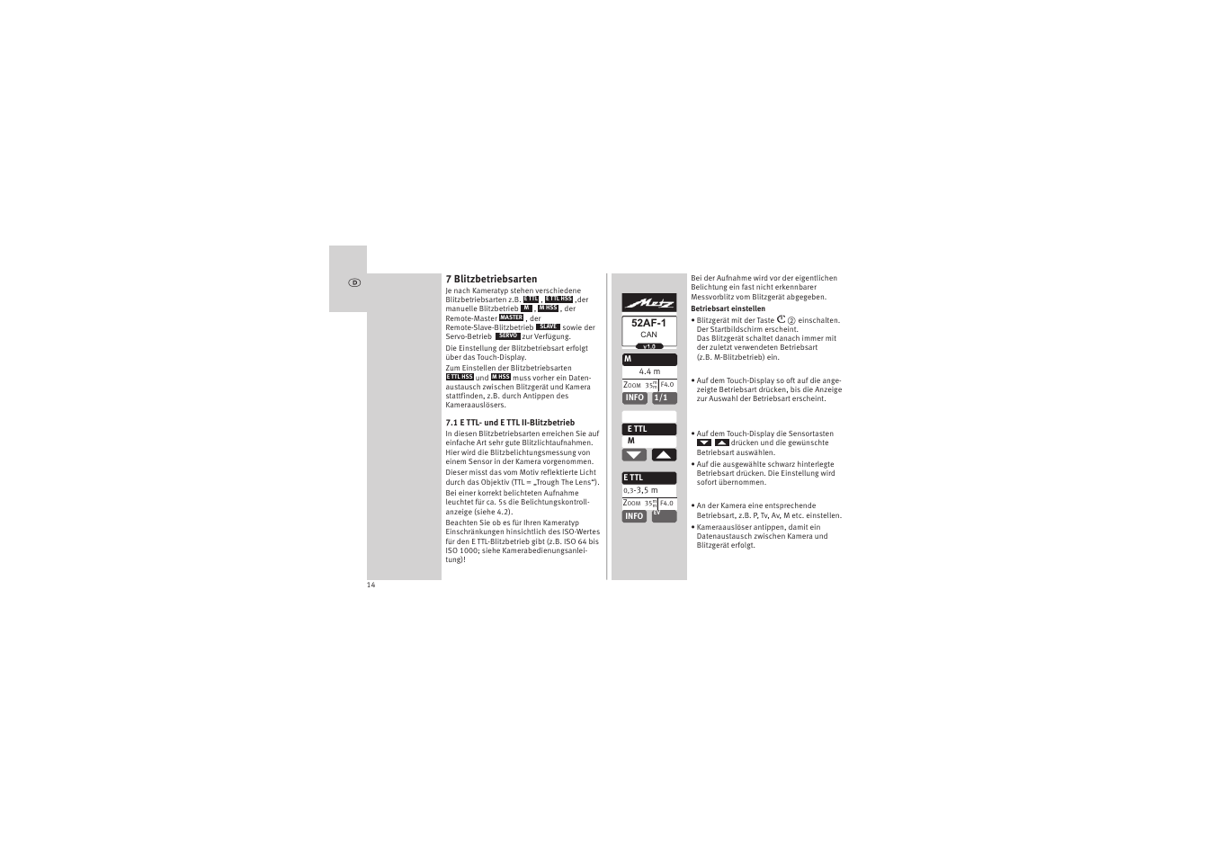 Metz MECABLITZ 52 AF-1 digital Canon User Manual | Page 14 / 294