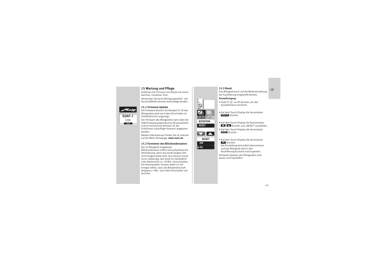 Metz MECABLITZ 52 AF-1 digital Canon User Manual | Page 43 / 294