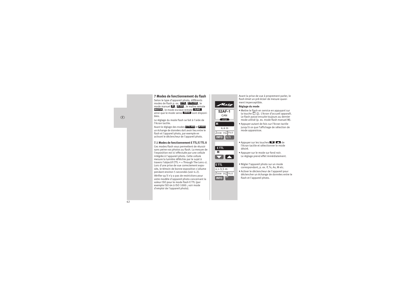 Metz MECABLITZ 52 AF-1 digital Canon User Manual | Page 62 / 294