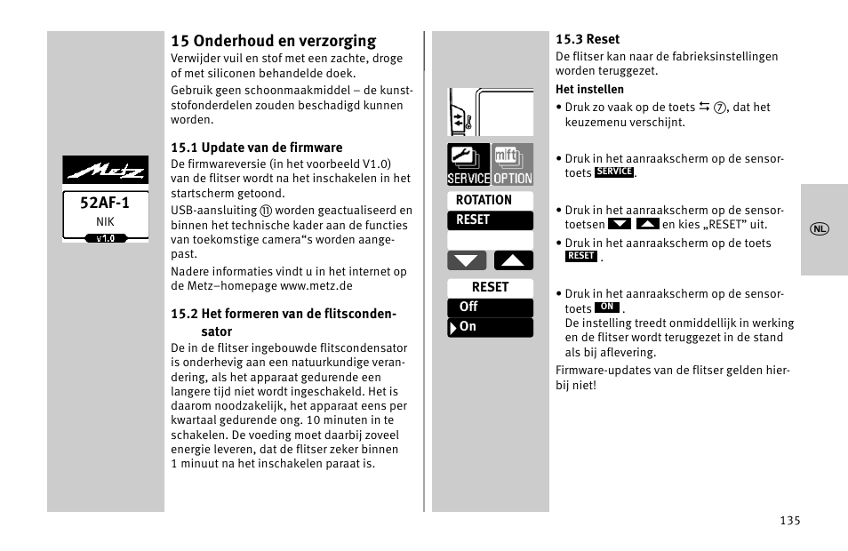 15 onderhoud en verzorging, 52af-1 | Metz MECABLITZ 52 AF-1 digital Nikon User Manual | Page 135 / 286