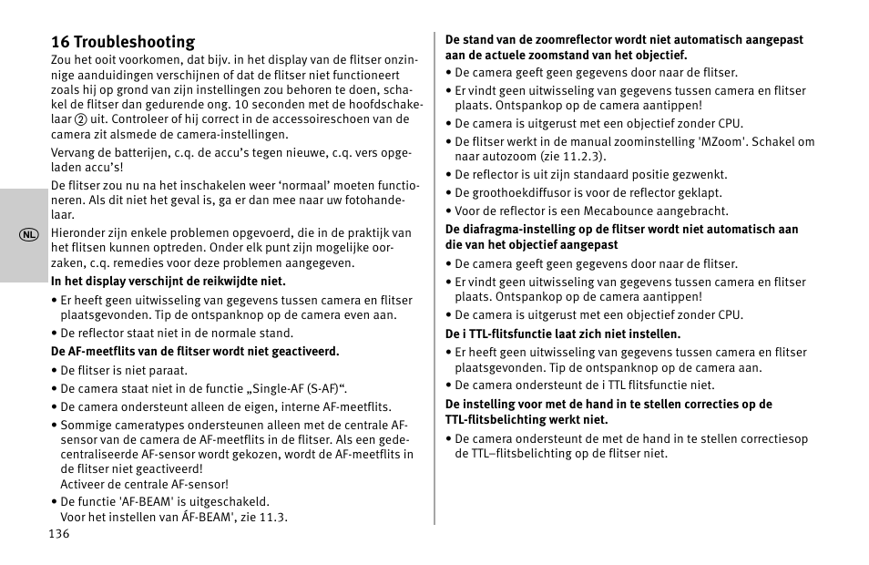 16 troubleshooting | Metz MECABLITZ 52 AF-1 digital Nikon User Manual | Page 136 / 286