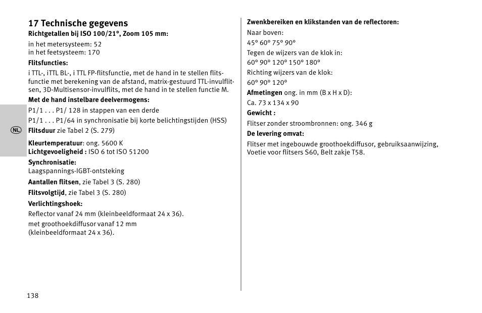 17 technische gegevens | Metz MECABLITZ 52 AF-1 digital Nikon User Manual | Page 138 / 286