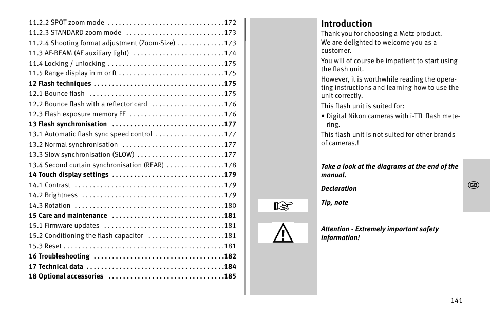 Introduction | Metz MECABLITZ 52 AF-1 digital Nikon User Manual | Page 141 / 286