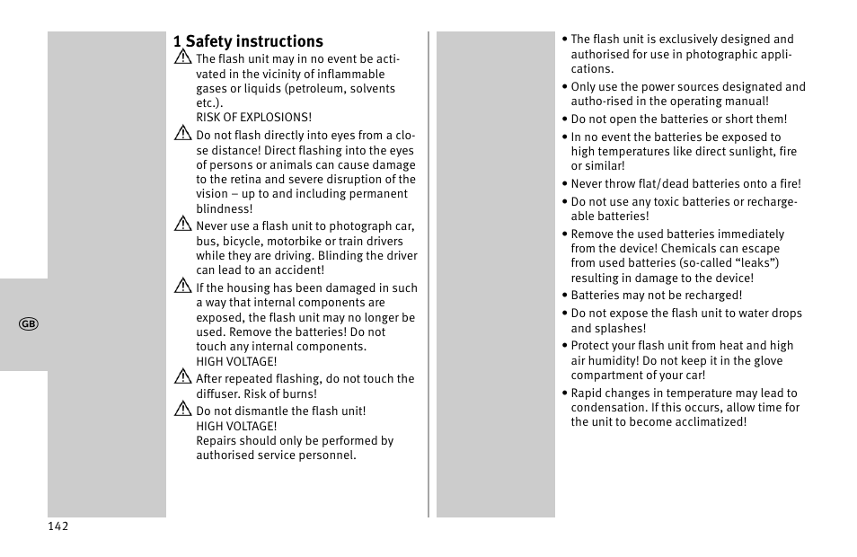 1 safety instructions | Metz MECABLITZ 52 AF-1 digital Nikon User Manual | Page 142 / 286