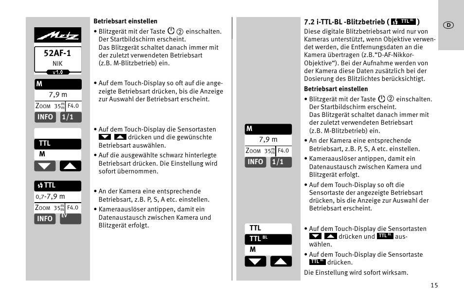 52af-1 | Metz MECABLITZ 52 AF-1 digital Nikon User Manual | Page 15 / 286