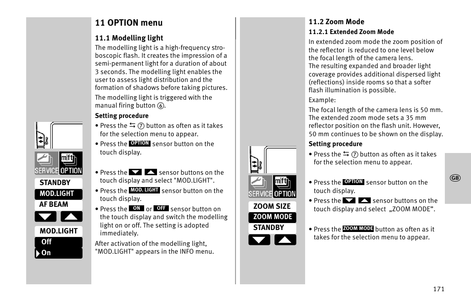 11 option menu | Metz MECABLITZ 52 AF-1 digital Nikon User Manual | Page 171 / 286