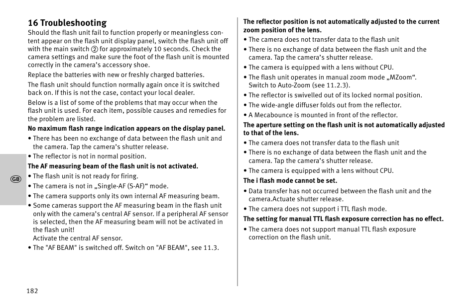 16 troubleshooting | Metz MECABLITZ 52 AF-1 digital Nikon User Manual | Page 182 / 286