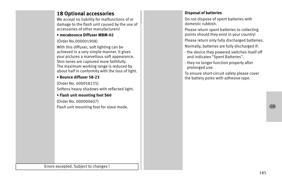 18 optional accessories | Metz MECABLITZ 52 AF-1 digital Nikon User Manual | Page 185 / 286
