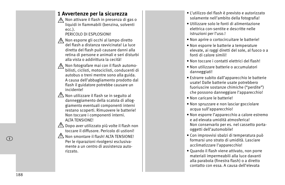 1 avvertenze per la sicurezza | Metz MECABLITZ 52 AF-1 digital Nikon User Manual | Page 188 / 286