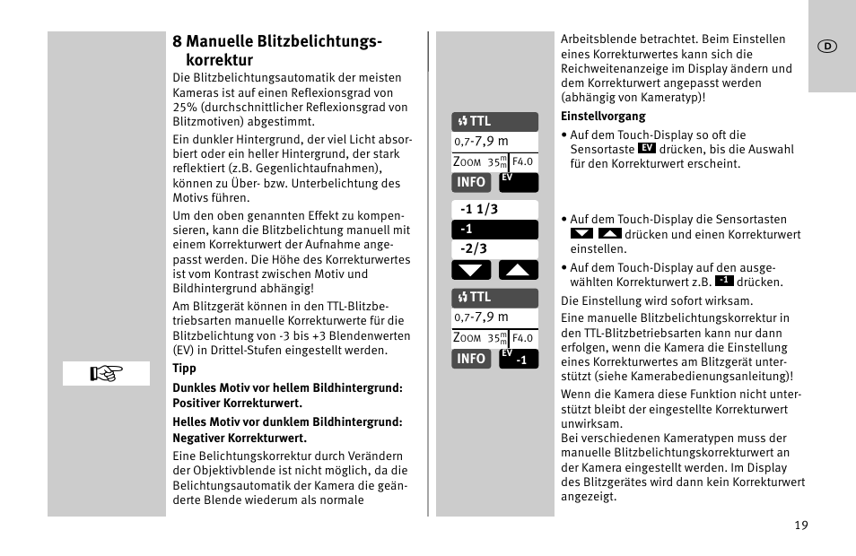 8 manuelle blitzbelichtungs- korrektur | Metz MECABLITZ 52 AF-1 digital Nikon User Manual | Page 19 / 286