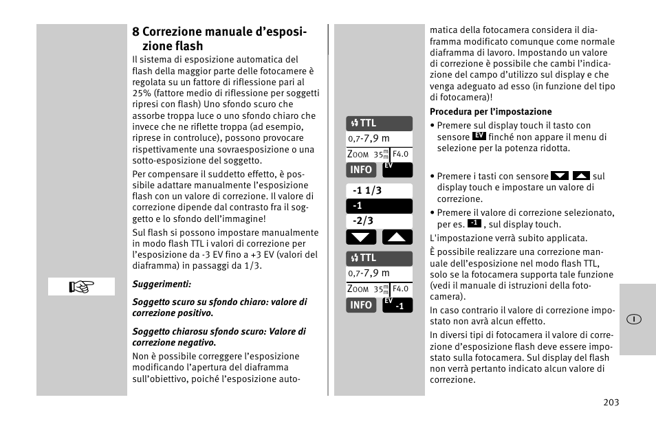 8 correzione manuale d’esposi- zione flash | Metz MECABLITZ 52 AF-1 digital Nikon User Manual | Page 203 / 286