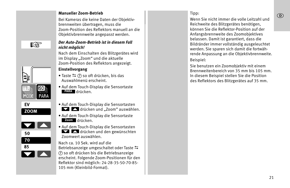 Metz MECABLITZ 52 AF-1 digital Nikon User Manual | Page 21 / 286