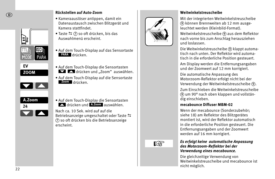 Metz MECABLITZ 52 AF-1 digital Nikon User Manual | Page 22 / 286