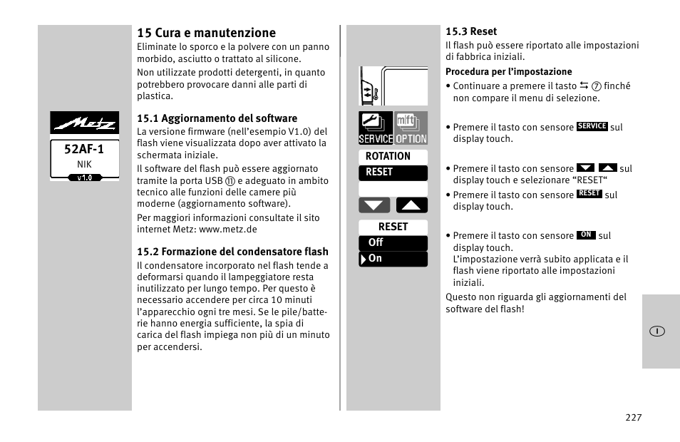 15 cura e manutenzione, 52af-1 | Metz MECABLITZ 52 AF-1 digital Nikon User Manual | Page 227 / 286