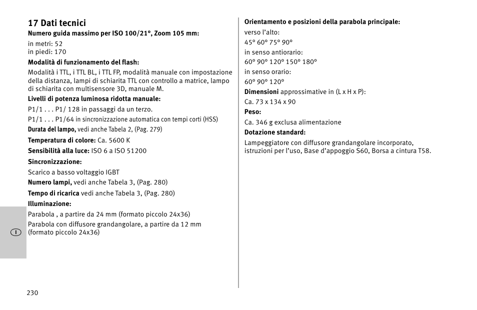 17 dati tecnici | Metz MECABLITZ 52 AF-1 digital Nikon User Manual | Page 230 / 286