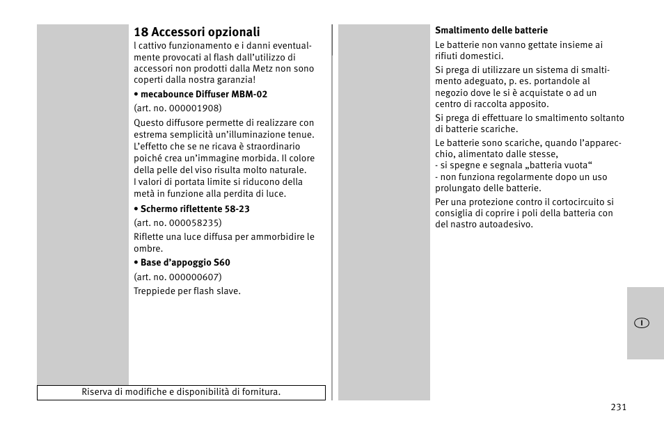18 accessori opzionali | Metz MECABLITZ 52 AF-1 digital Nikon User Manual | Page 231 / 286