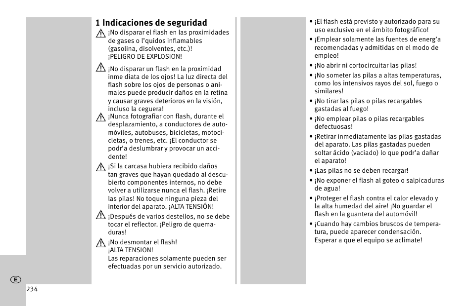 1 indicaciones de seguridad | Metz MECABLITZ 52 AF-1 digital Nikon User Manual | Page 234 / 286