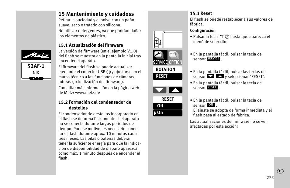 15 mantenimiento y cuidadoss, 52af-1 | Metz MECABLITZ 52 AF-1 digital Nikon User Manual | Page 273 / 286