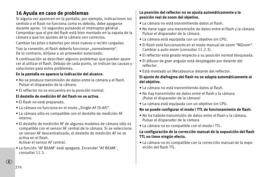 16 ayuda en caso de problemas | Metz MECABLITZ 52 AF-1 digital Nikon User Manual | Page 274 / 286