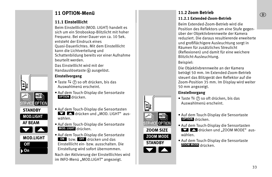 11 option-menü | Metz MECABLITZ 52 AF-1 digital Nikon User Manual | Page 33 / 286