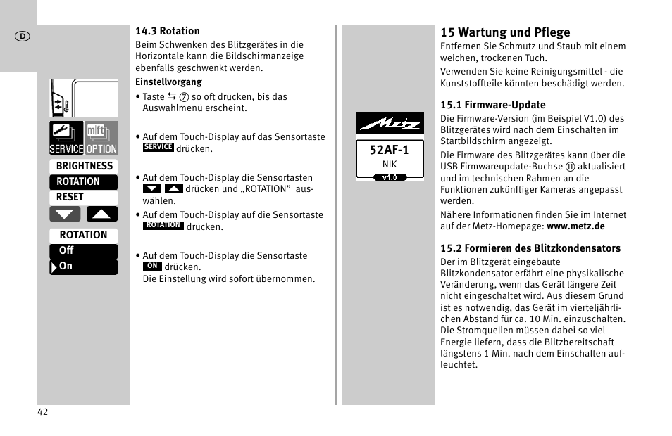 15 wartung und pflege, 52af-1 | Metz MECABLITZ 52 AF-1 digital Nikon User Manual | Page 42 / 286