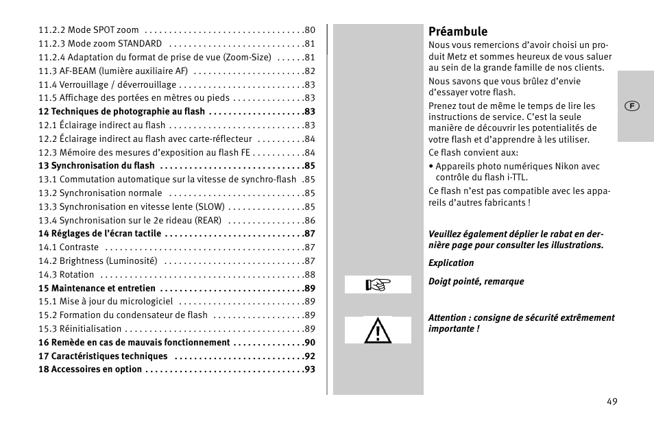 Préambule | Metz MECABLITZ 52 AF-1 digital Nikon User Manual | Page 49 / 286