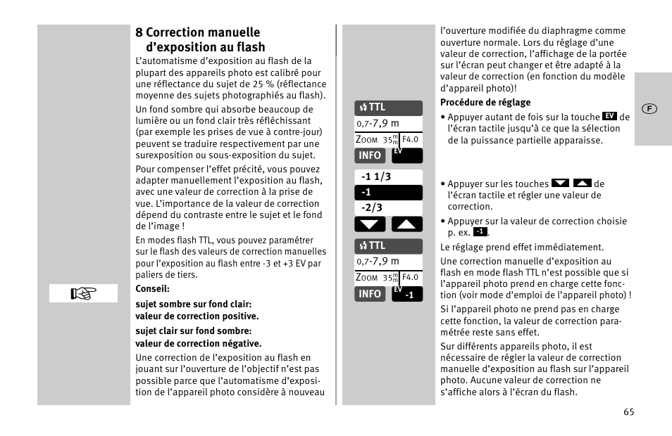 8 correction manuelle d’exposition au flash | Metz MECABLITZ 52 AF-1 digital Nikon User Manual | Page 65 / 286