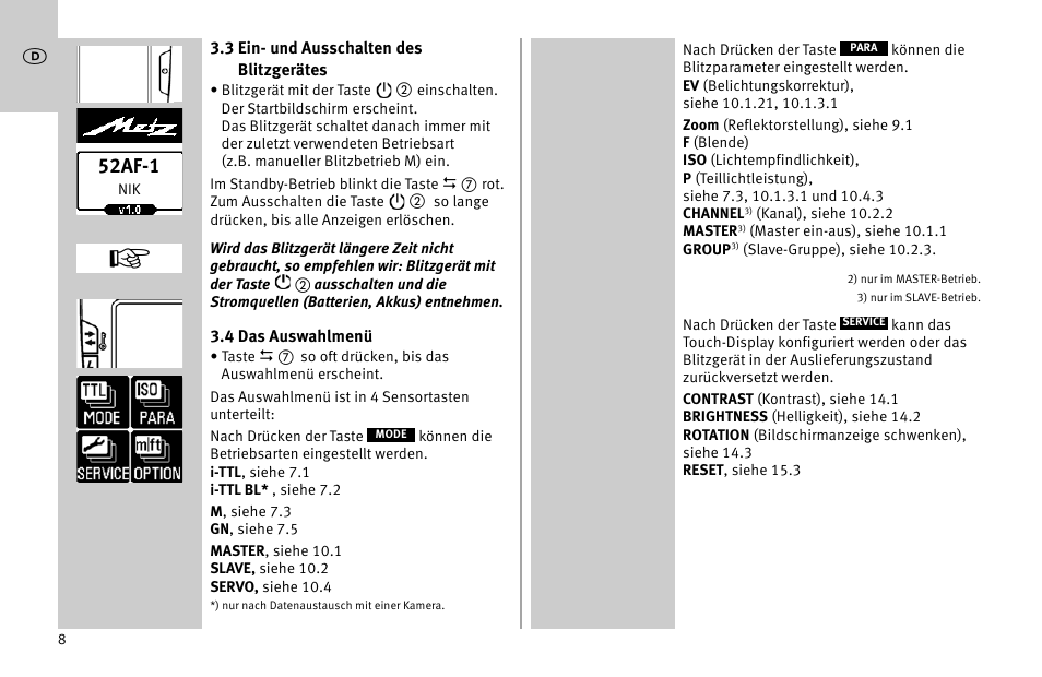 52af-1 | Metz MECABLITZ 52 AF-1 digital Nikon User Manual | Page 8 / 286