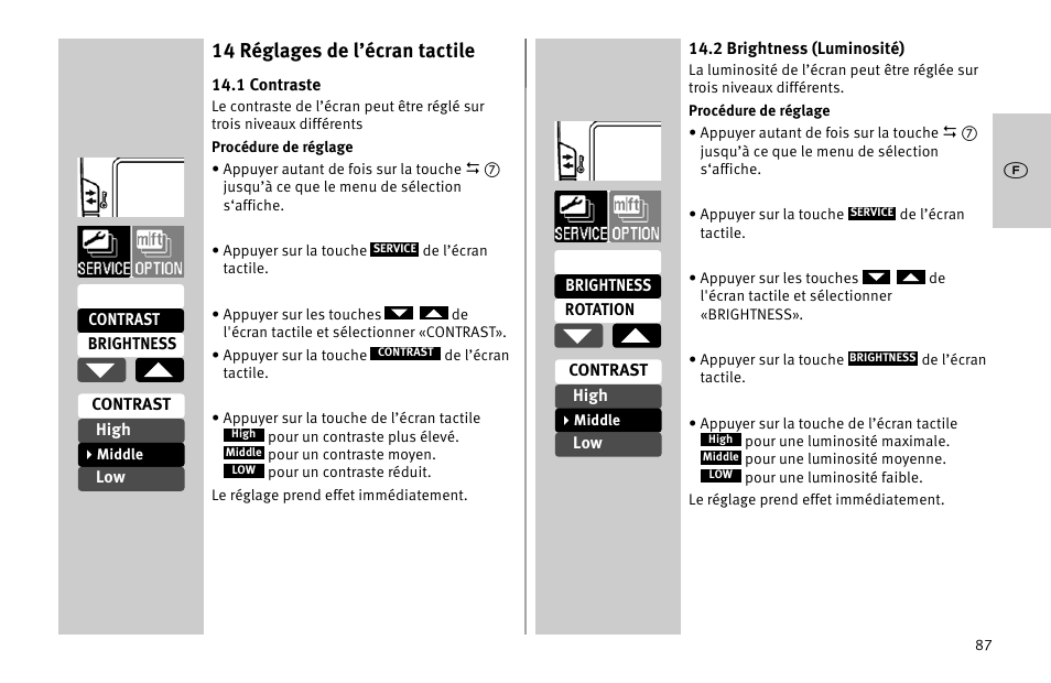 14 réglages de l’écran tactile | Metz MECABLITZ 52 AF-1 digital Nikon User Manual | Page 87 / 286