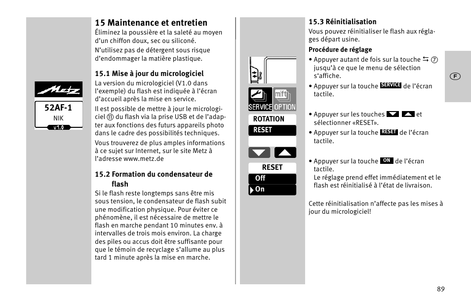 15 maintenance et entretien, 52af-1 | Metz MECABLITZ 52 AF-1 digital Nikon User Manual | Page 89 / 286