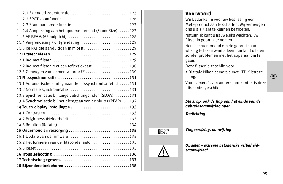 Voorwoord | Metz MECABLITZ 52 AF-1 digital Nikon User Manual | Page 95 / 286