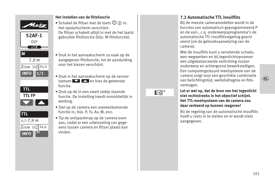 52af-1 | Metz MECABLITZ 52 AF-1 digital Olympus User Manual | Page 101 / 262