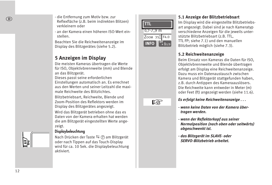 5 anzeigen im display | Metz MECABLITZ 52 AF-1 digital Olympus User Manual | Page 12 / 262