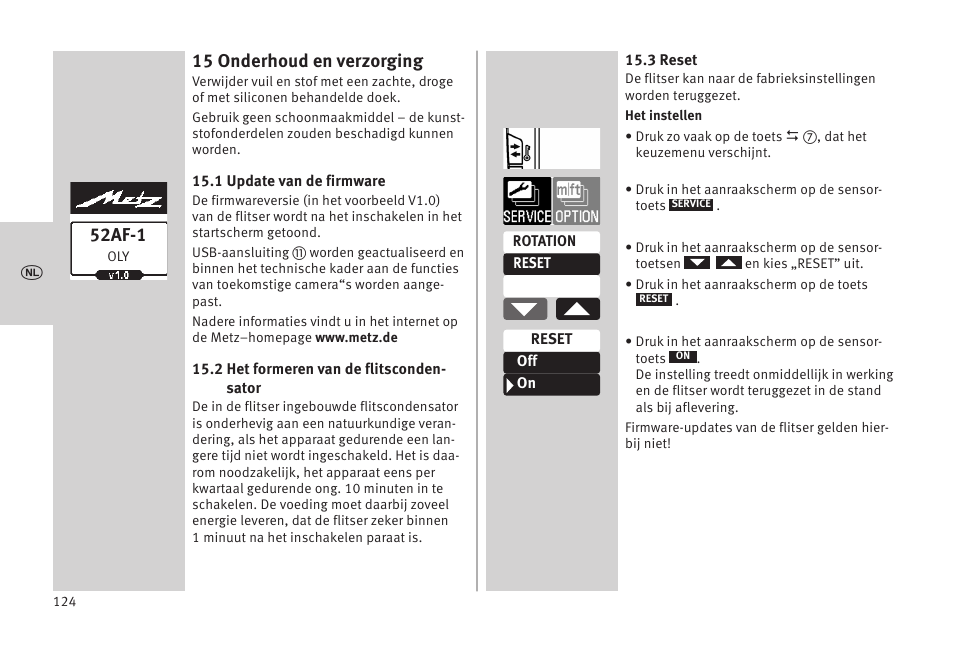 15 onderhoud en verzorging, 52af-1 | Metz MECABLITZ 52 AF-1 digital Olympus User Manual | Page 124 / 262