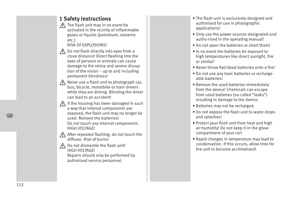 1 safety instructions | Metz MECABLITZ 52 AF-1 digital Olympus User Manual | Page 132 / 262