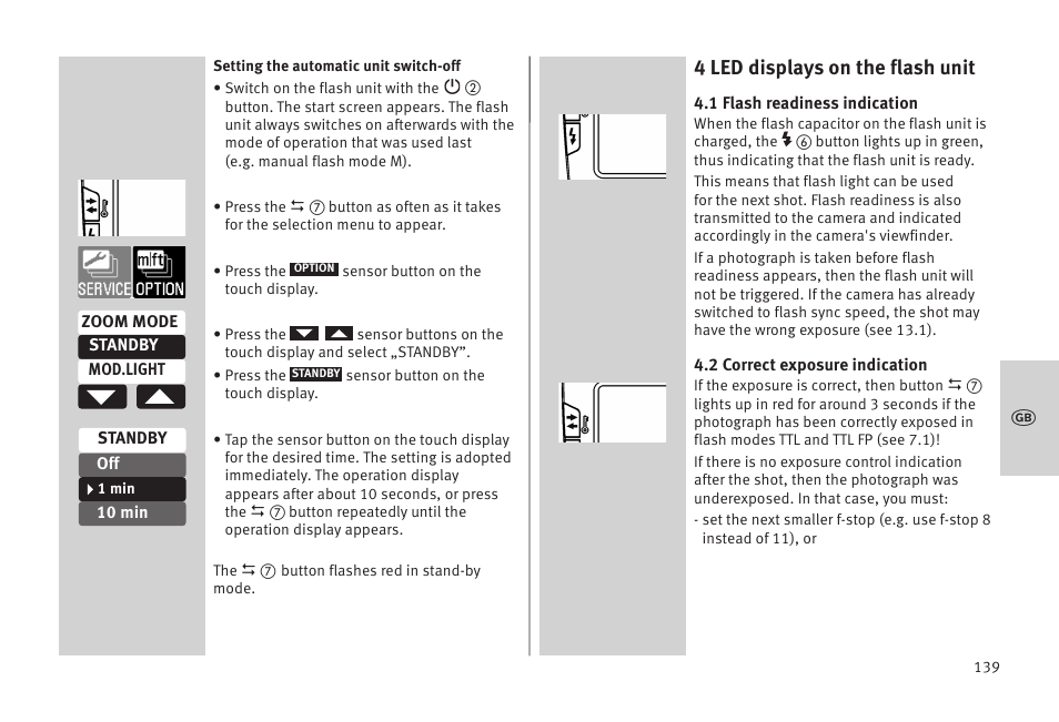 4 led displays on the flash unit | Metz MECABLITZ 52 AF-1 digital Olympus User Manual | Page 139 / 262