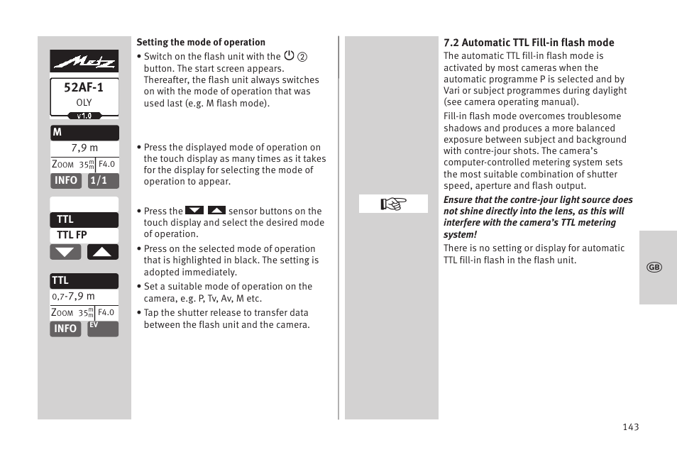 52af-1 | Metz MECABLITZ 52 AF-1 digital Olympus User Manual | Page 143 / 262