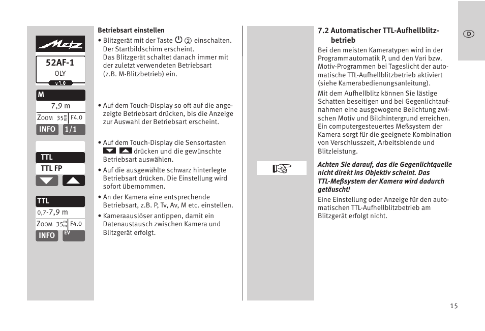 52af-1 | Metz MECABLITZ 52 AF-1 digital Olympus User Manual | Page 15 / 262