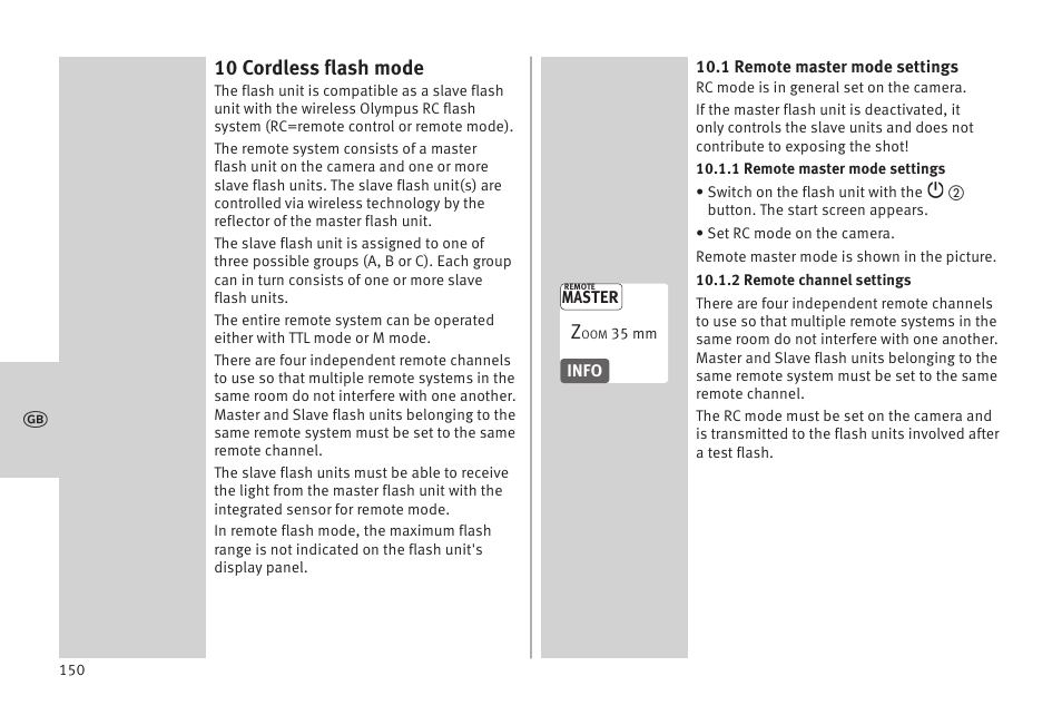 10 cordless flash mode | Metz MECABLITZ 52 AF-1 digital Olympus User Manual | Page 150 / 262