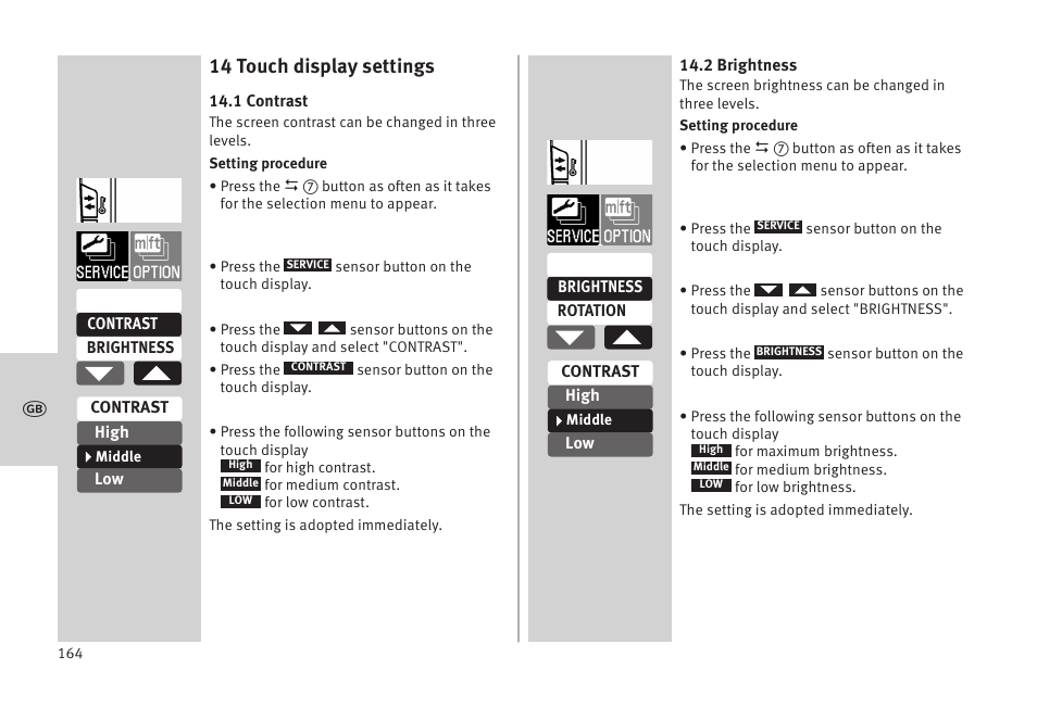 14 touch display settings | Metz MECABLITZ 52 AF-1 digital Olympus User Manual | Page 164 / 262