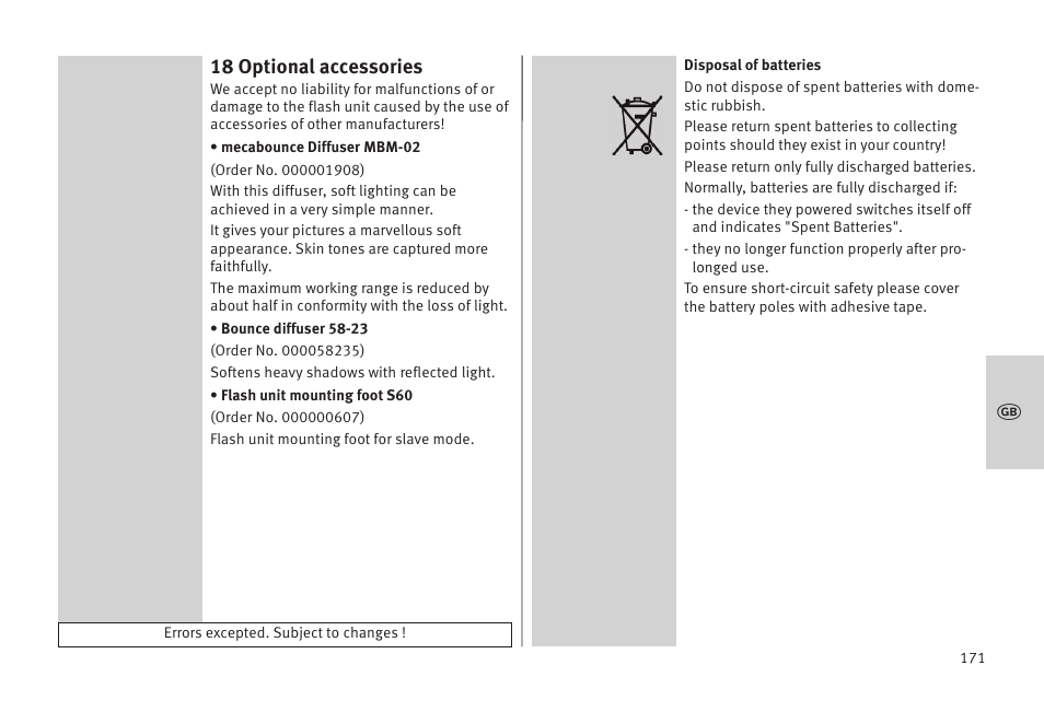 18 optional accessories | Metz MECABLITZ 52 AF-1 digital Olympus User Manual | Page 171 / 262